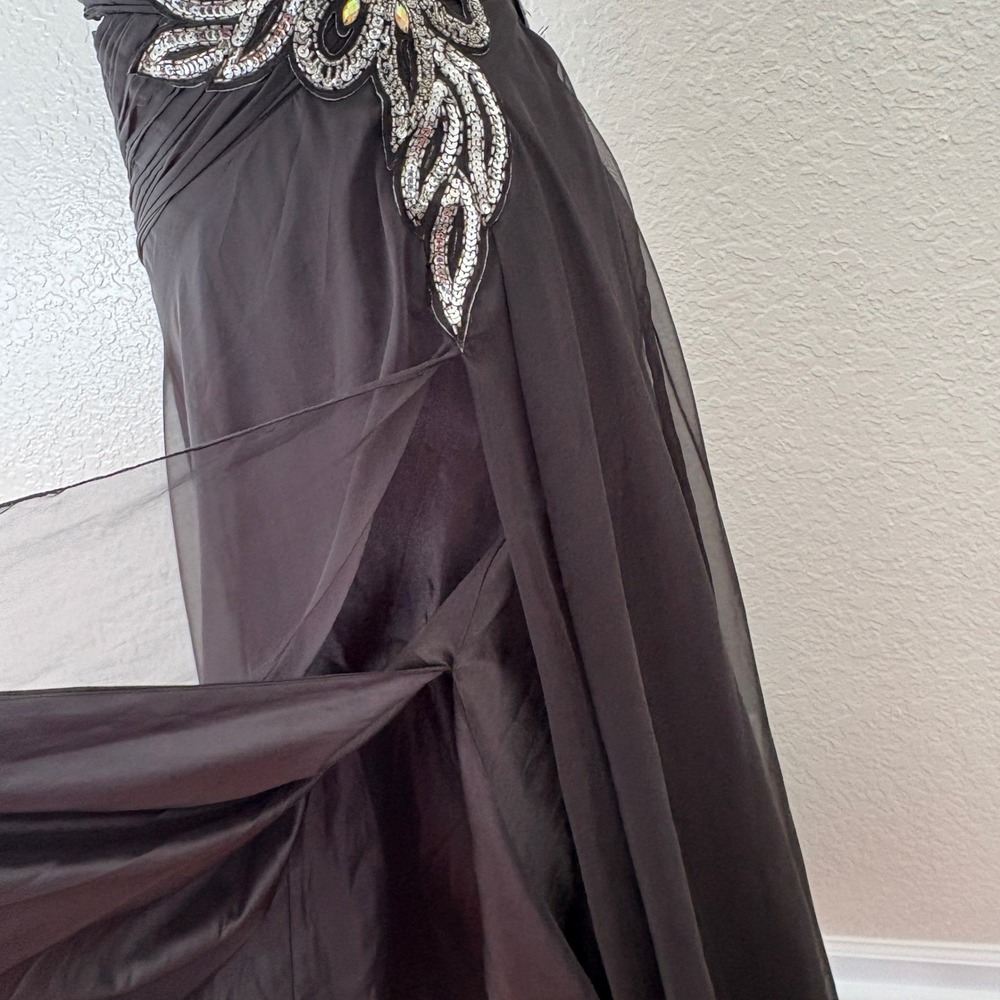 Cassandra Stone‎ Mac Duggal Black One Shoulder Sequin Cutout Gown Dress Size 8 - Picture 8 of 14